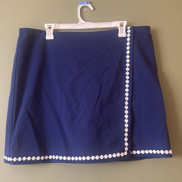 Belle Beach by Kim Gravel Ric Rac Trim Stretch Woven Skort Sz 18W Preppy Coastal - Picture 2 of 8
